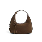 Bolsa Transversal Marrom Camurça Feminina Pequena de Couro Margarida