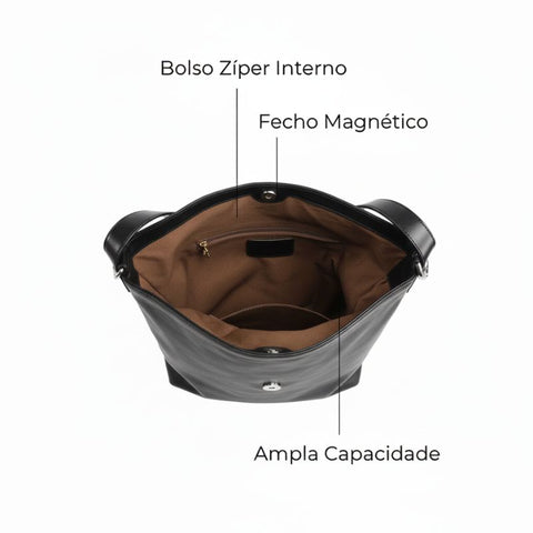 Bolsa Shopping Grande de Couro Feminina Preta Agata