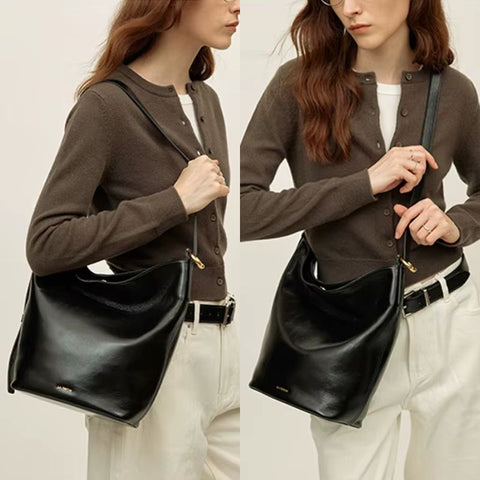 Bolsa Shopping Grande de Couro Feminina Preta Agata