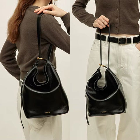 Bolsa Shopping Grande de Couro Feminina Preta Agata