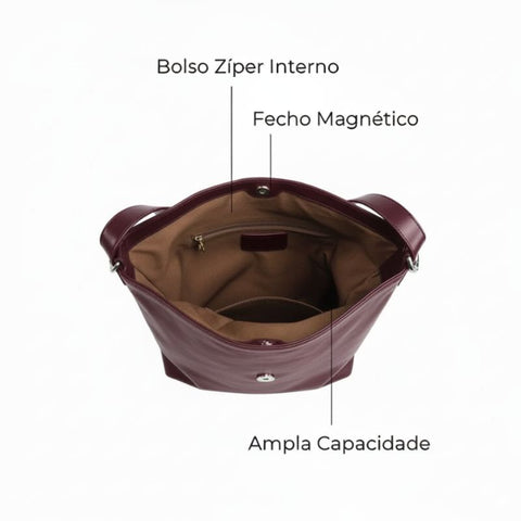 Bolsa Shopping Grande de Couro Feminina Vinho Agata