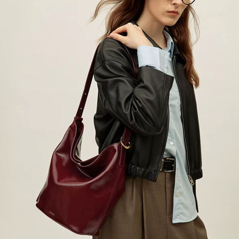 Bolsa Shopping Grande de Couro Feminina Vinho Agata