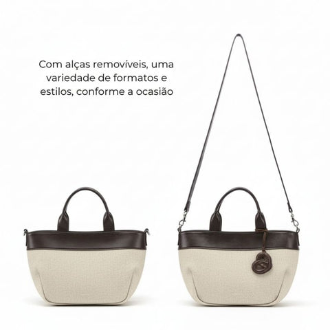 Bolsa Tiracolo Feminina Pequena de Couro Bege Croissant