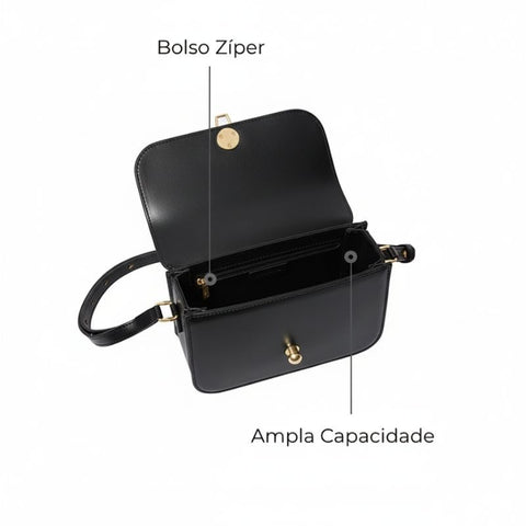 Bolsa Tiracolo Feminina Pequena de Couro Preta Anarri