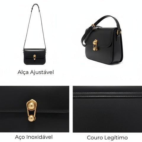 Bolsa Tiracolo Feminina Pequena de Couro Preta Anarri