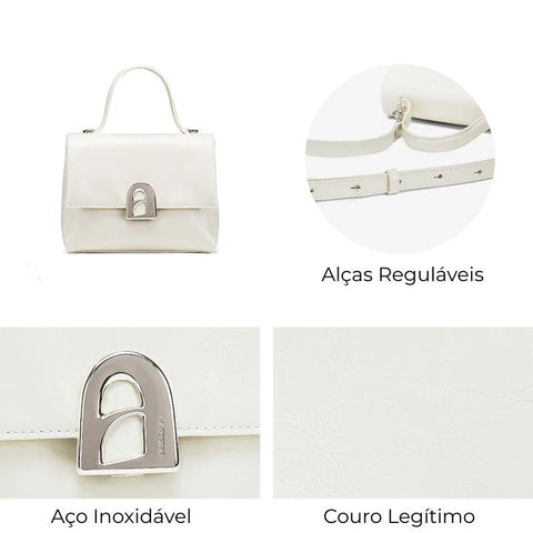 Bolsa Tiracolo Off White Feminina Pequena de Couro Maria