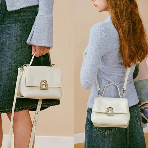 Bolsa Tiracolo Off White Feminina Pequena de Couro Maria