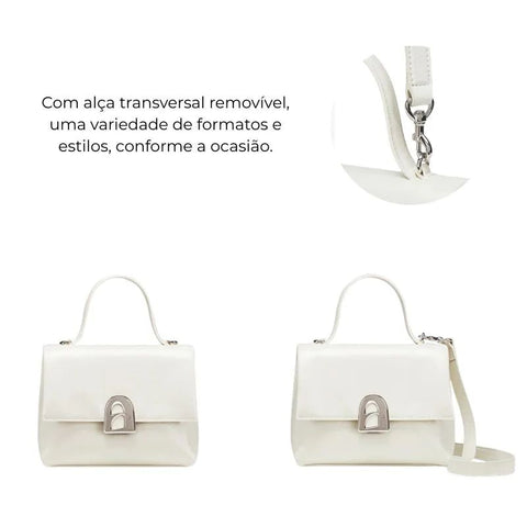 Bolsa Tiracolo Off White Feminina Pequena de Couro Maria