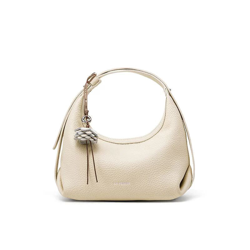 Bolsa Transversal Bege Feminina Pequena de Couro Margarida