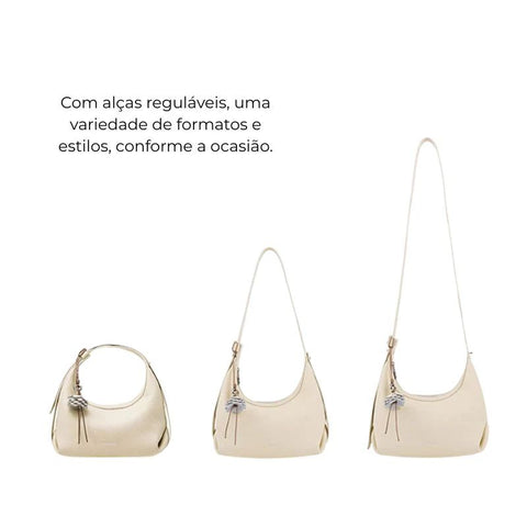 Bolsa Transversal Bege Feminina Pequena de Couro Margarida