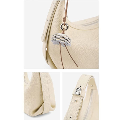 Bolsa Transversal Bege Feminina Pequena de Couro Margarida