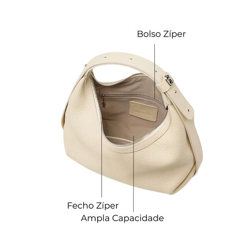 Bolsa Transversal Bege Feminina Pequena de Couro Margarida