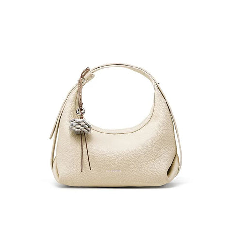 Bolsa Transversal Bege Feminina Pequena de Couro Margarida