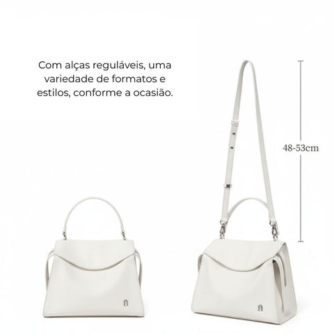 Bolsa Transversal Feminina Média de Couro Branca Gabi