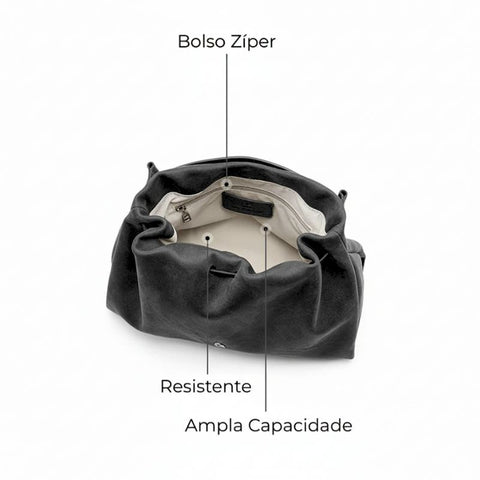 Bolsa Transversal Feminina Média de Couro Preta Brioche