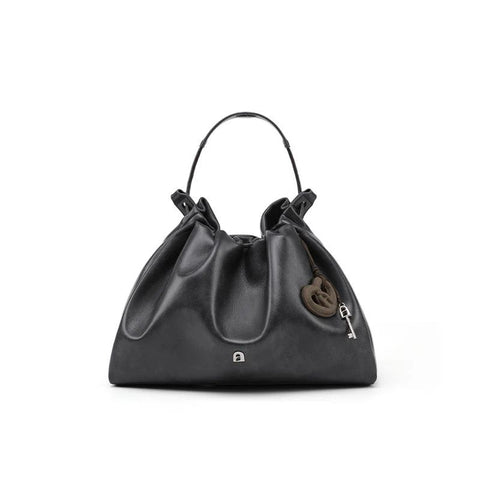 Bolsa Transversal Feminina Média de Couro Preta Brioche