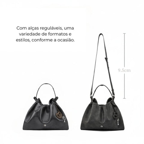 Bolsa Transversal Feminina Média de Couro Preta Brioche