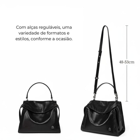 Bolsa Transversal Feminina Média de Couro Preta Gabi