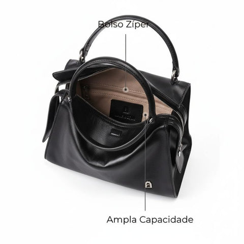 Bolsa Transversal Feminina Média de Couro Preta Gabi