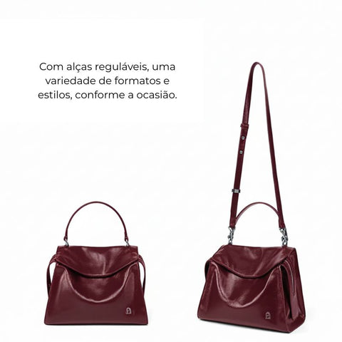 Bolsa Transversal Feminina Média de Couro Vinho Gabi