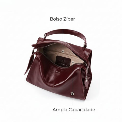 Bolsa Transversal Feminina Média de Couro Vinho Gabi