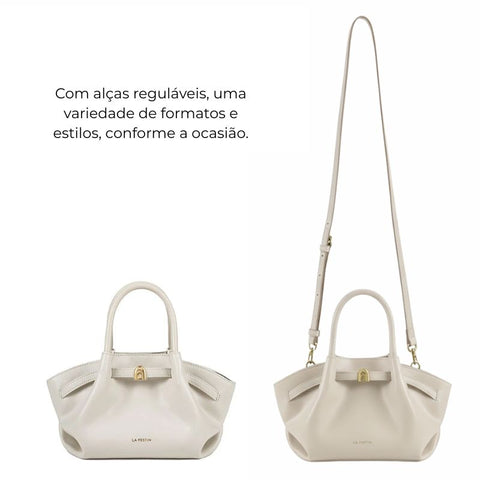 Bolsa Transversal Feminina Pequena de Couro Bege Xica