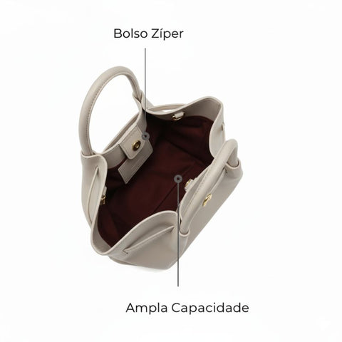 Bolsa Transversal Feminina Pequena de Couro Bege Xica