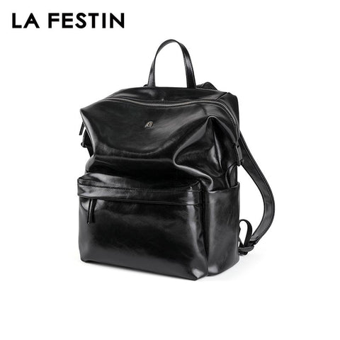 Mochila Feminina Preta de Couro Grande Pamela